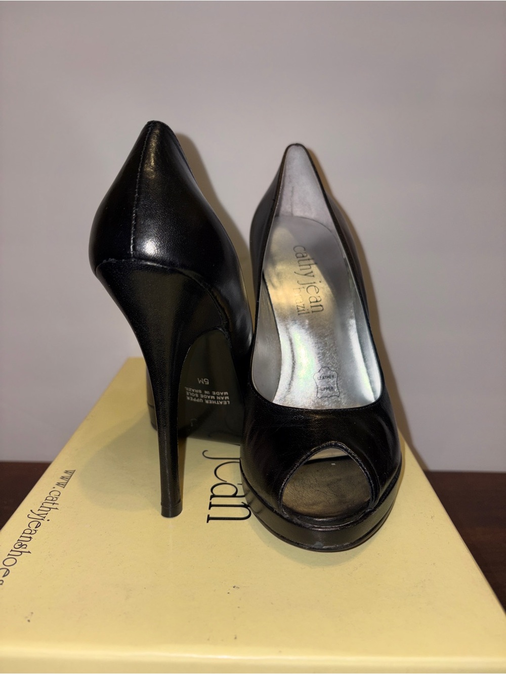 Cathy Jean Black Peep-Toe Stiletto Pumps